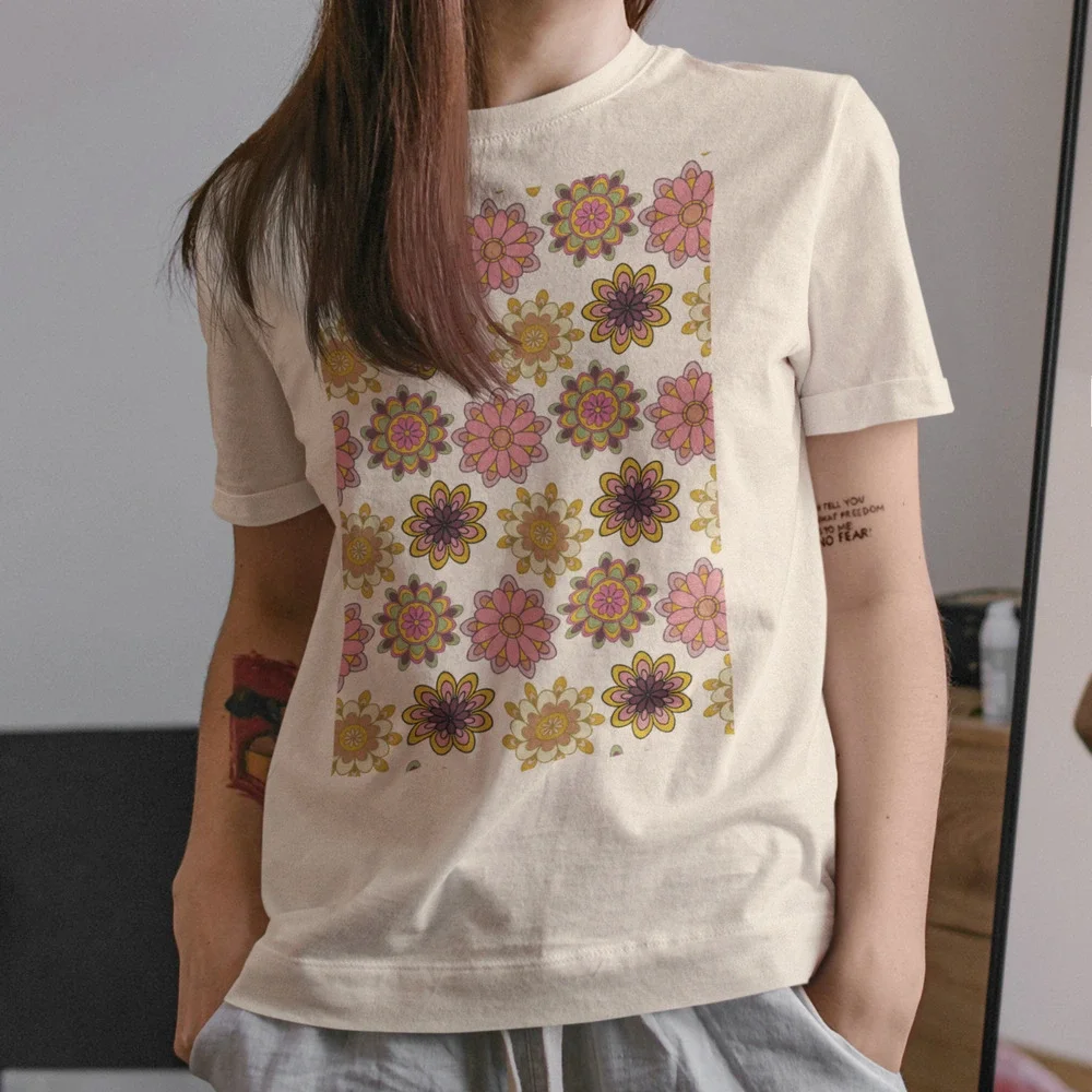 Retro Neutral Pink Vintage Flower Tee - Picture 2 of 5